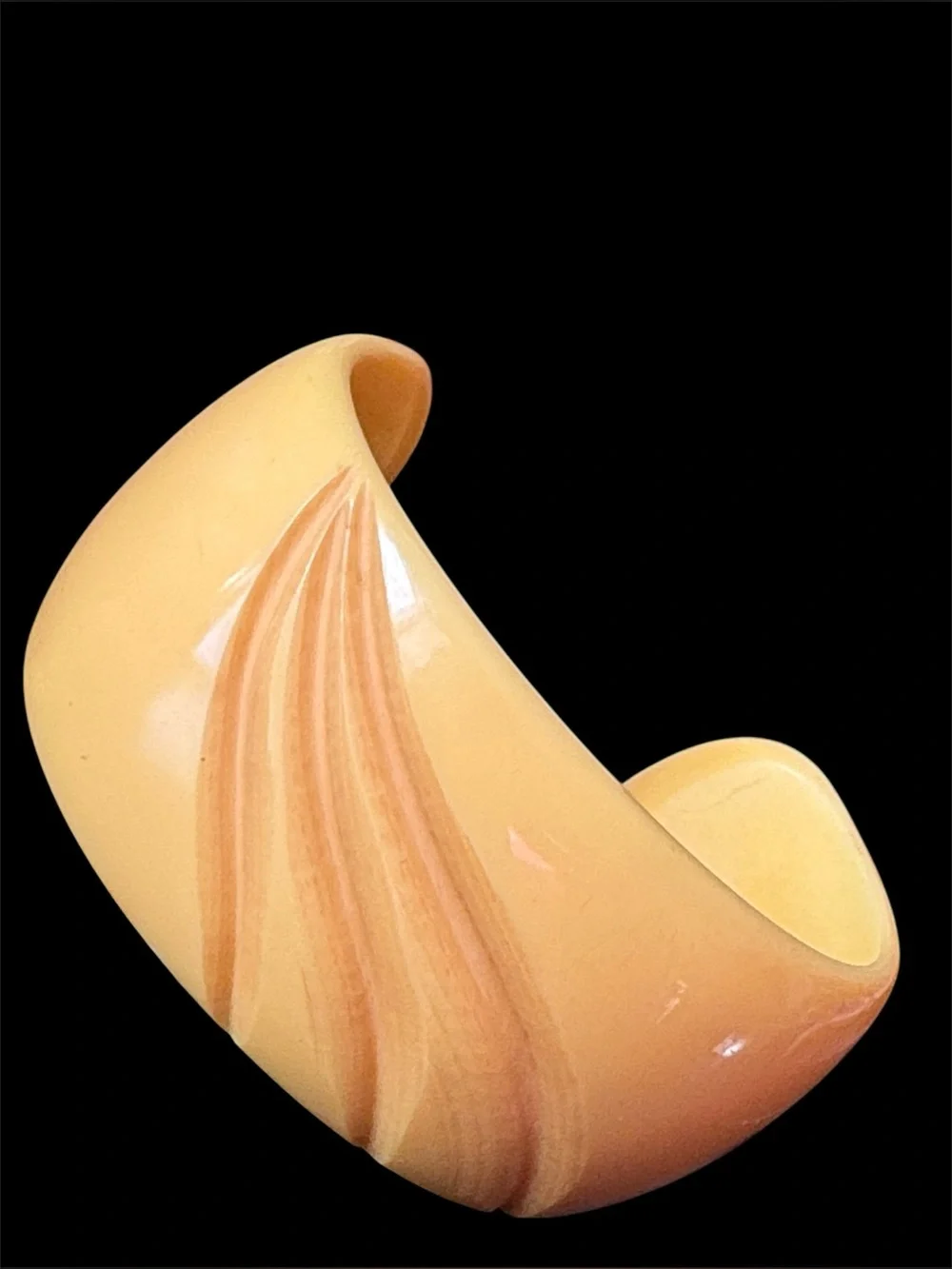Yellow Carved Bakelite Cuff Bracelet